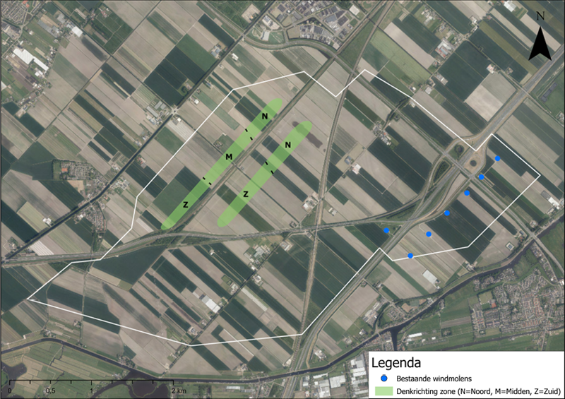 Kaart met denkrichting Infra in Haarlemmermeer-Zuid met ook de bestaande windturbines