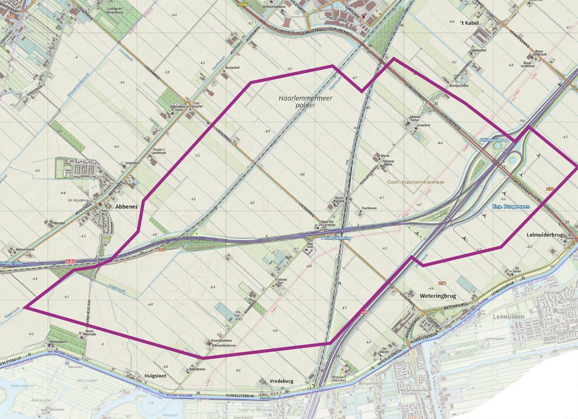 kaart met zoekgebied wind in Haarlemmermeer-Zuid