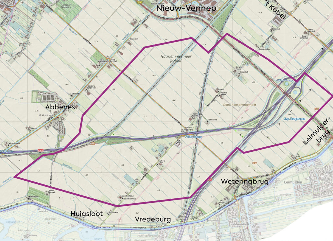 kaart met zoekgebied wind in Haarlemmermeer-Zuid